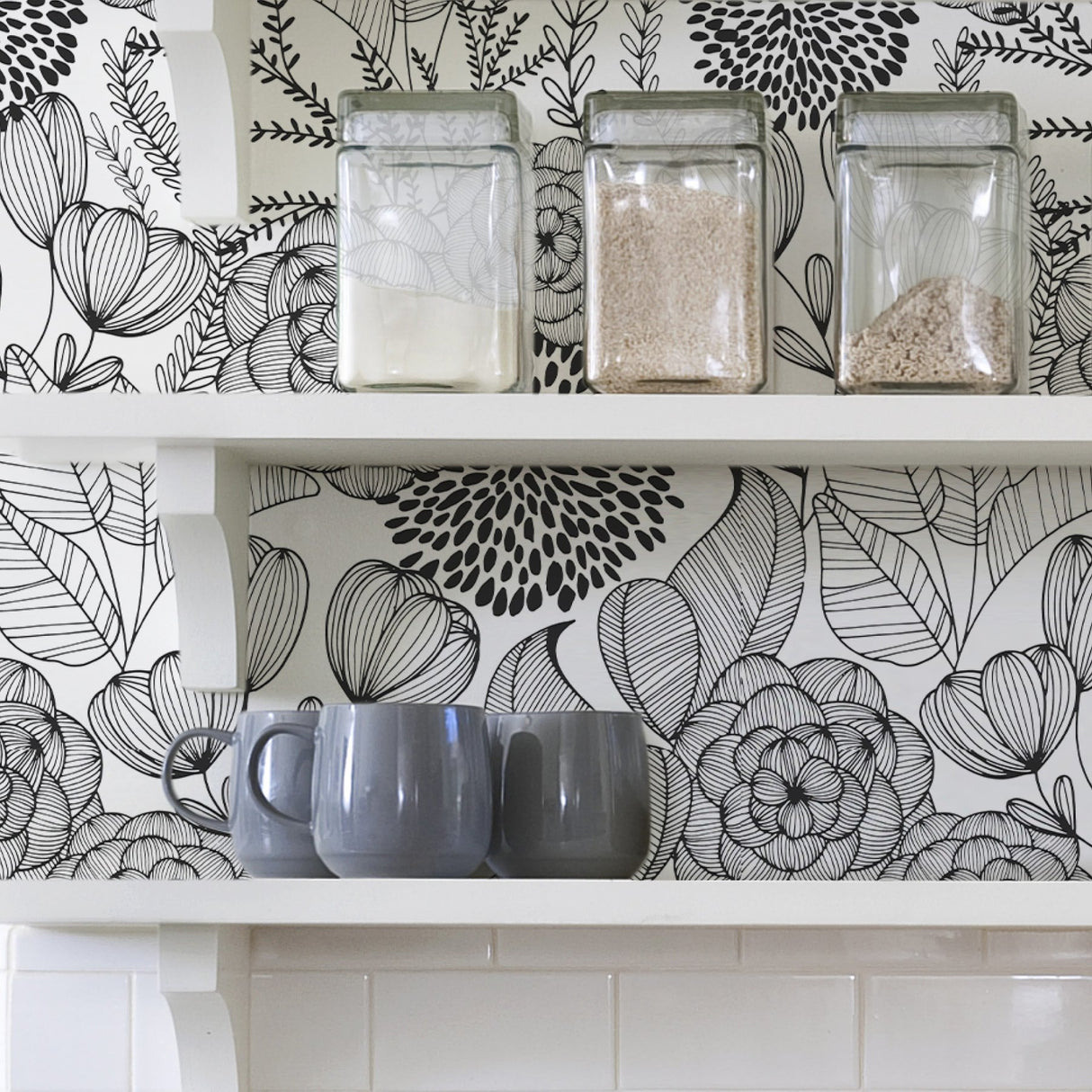 Secret Garden Black Peel & Stick Wallpaper with Whimsical Botanical Floral Pattern - NuWallpaper NUS3501