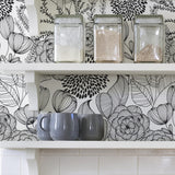 Secret Garden Black Peel & Stick Wallpaper with Whimsical Botanical Floral Pattern - NuWallpaper NUS3501