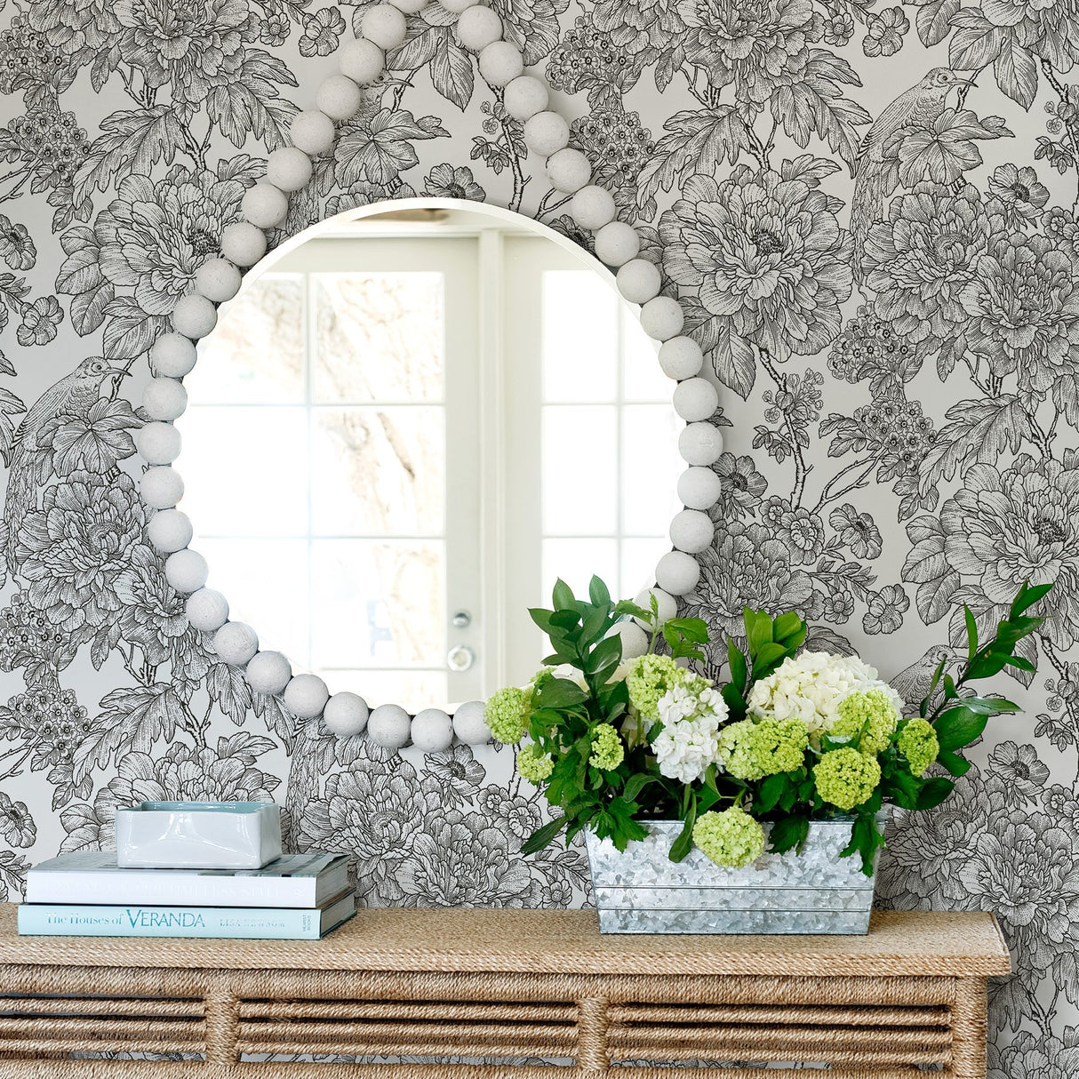 Sudbury Black & White Peel & Stick Wallpaper with Vintage Floral Pattern - NuWallpaper NUS3544