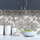 Sudbury Black & White Peel & Stick Wallpaper with Vintage Floral Pattern - NuWallpaper NUS3544