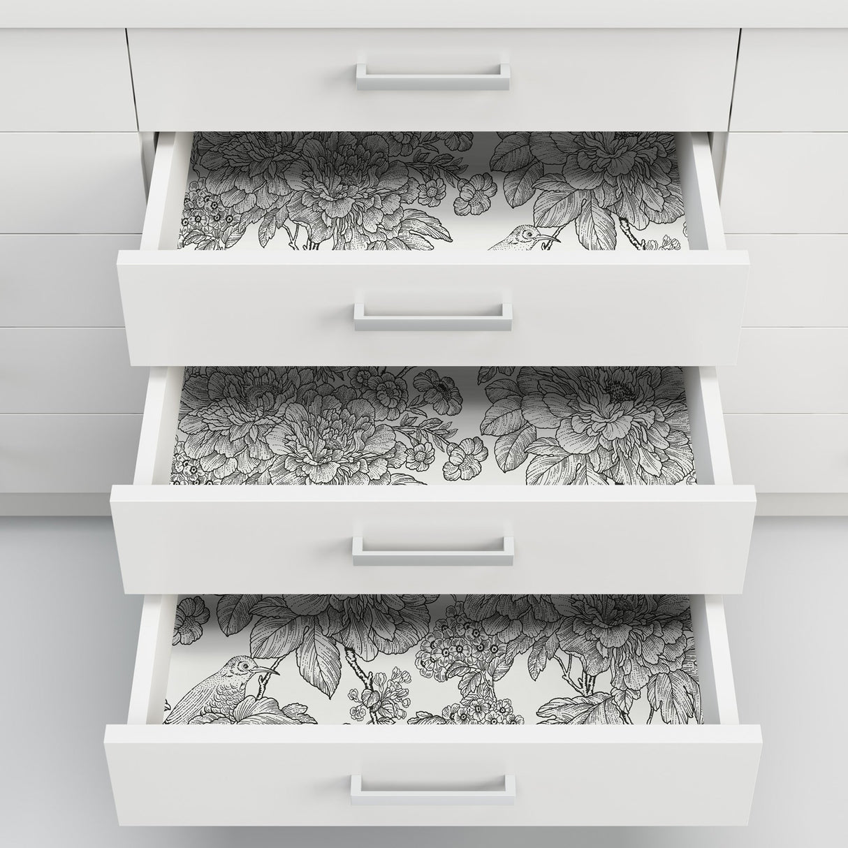 Sudbury Black & White Peel & Stick Wallpaper with Vintage Floral Pattern - NuWallpaper NUS3544