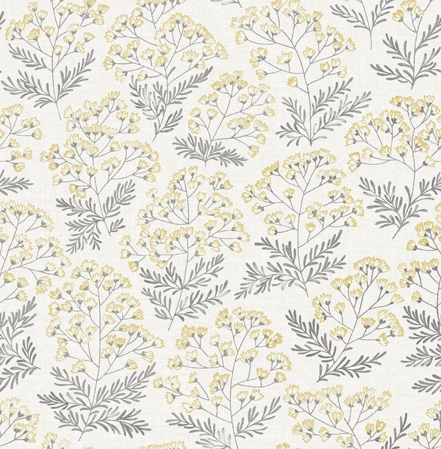 Wethersfield Yellow Peel & Stick Wallpaper with Floral Botanical Motif - NuWallpaper NUS3546
