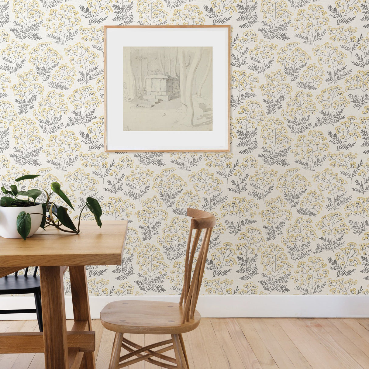 Wethersfield Yellow Peel & Stick Wallpaper with Floral Botanical Motif - NuWallpaper NUS3546