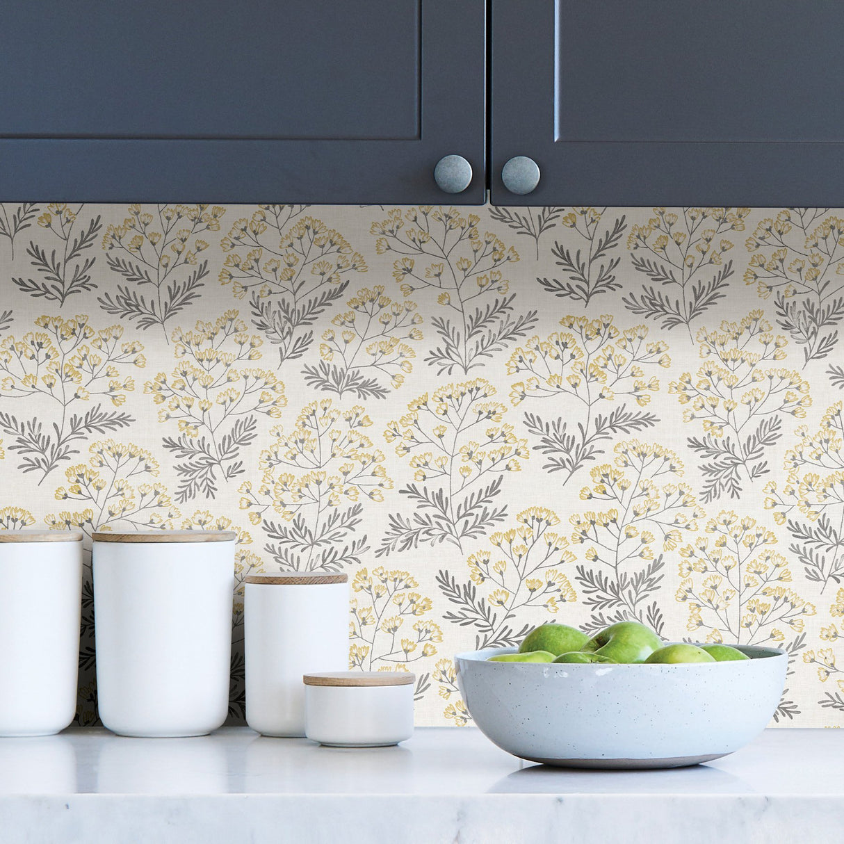 Wethersfield Yellow Peel & Stick Wallpaper with Floral Botanical Motif - NuWallpaper NUS3546