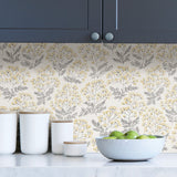Wethersfield Yellow Peel & Stick Wallpaper with Floral Botanical Motif - NuWallpaper NUS3546