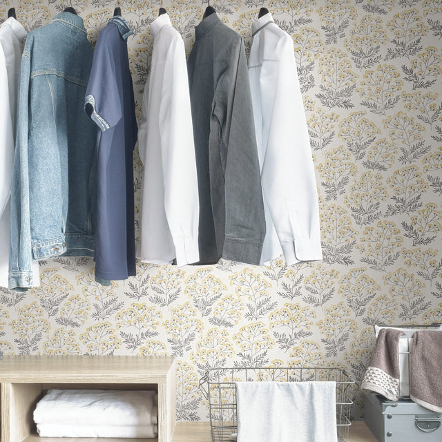 Wethersfield Yellow Peel & Stick Wallpaper with Floral Botanical Motif - NuWallpaper NUS3546