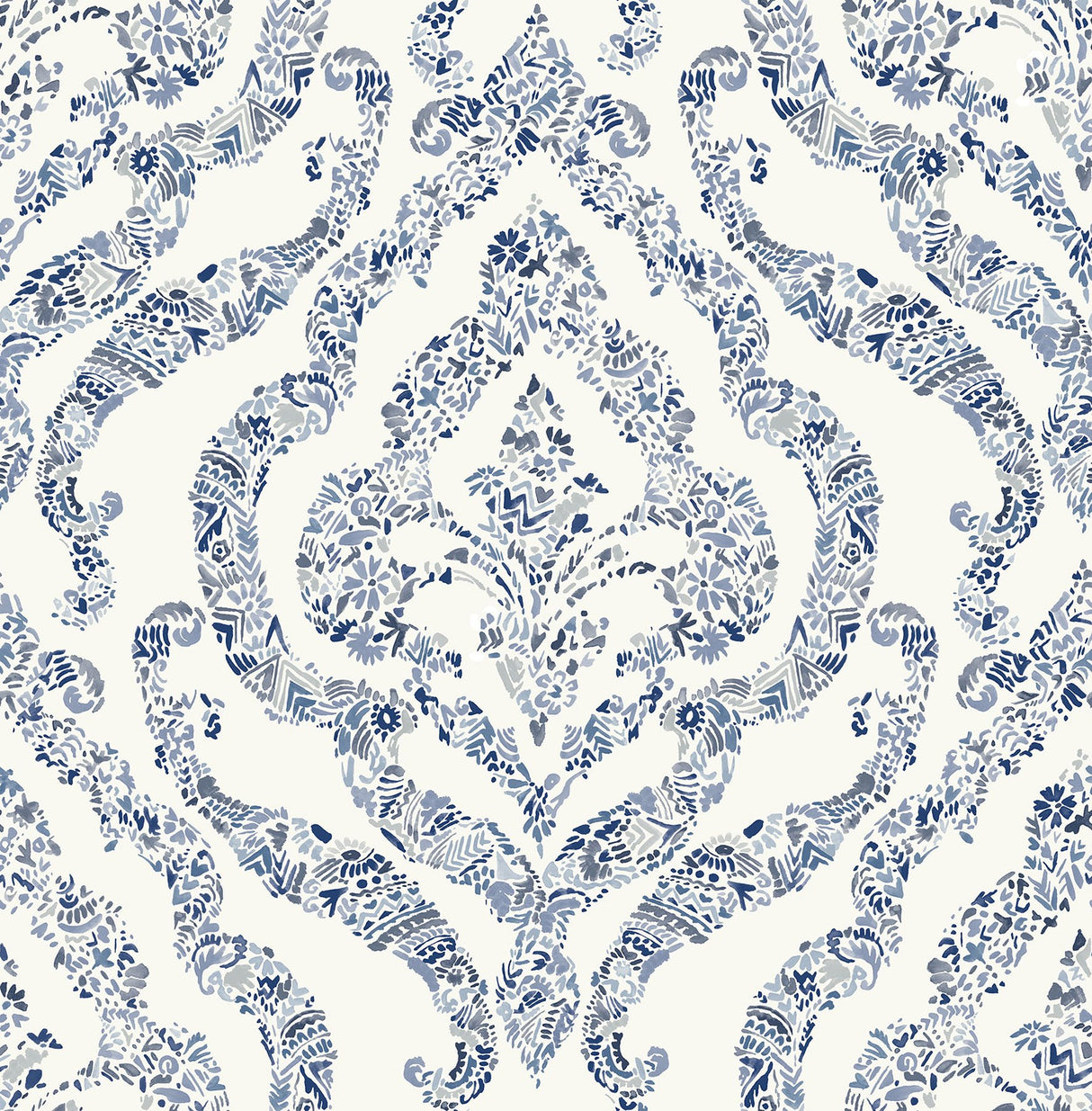 Guildford Blue Peel & Stick Wallpaper with Floral Damask Pattern - NuWallpaper NUS3547