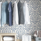 Guildford Blue Peel & Stick Wallpaper with Floral Damask Pattern - NuWallpaper NUS3547