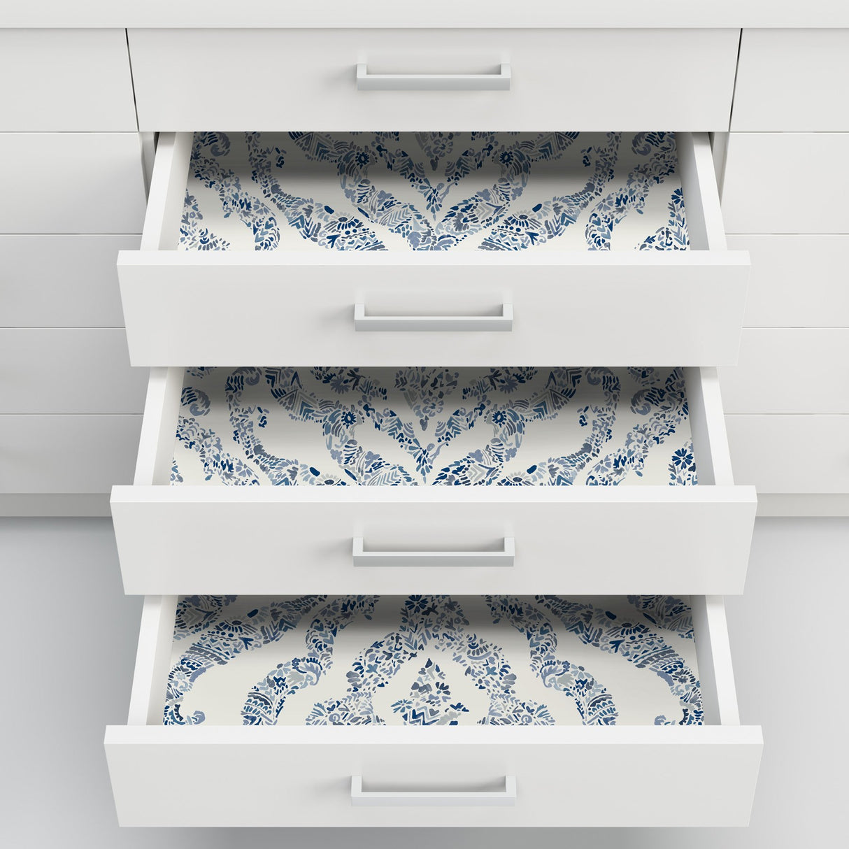 Guildford Blue Peel & Stick Wallpaper with Floral Damask Pattern - NuWallpaper NUS3547