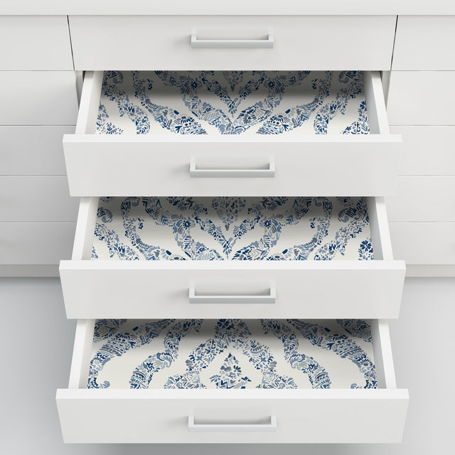 Guildford Blue Peel & Stick Wallpaper with Floral Damask Pattern - NuWallpaper NUS3547