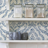 Guildford Blue Peel & Stick Wallpaper with Floral Damask Pattern - NuWallpaper NUS3547