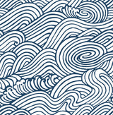 Saybrook Navy Peel & Stick Wallpaper with Modern Ocean Wave Motif - NuWallpaper NUS3562
