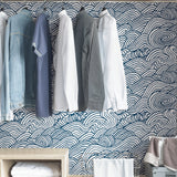 Saybrook Navy Peel & Stick Wallpaper with Modern Ocean Wave Motif - NuWallpaper NUS3562