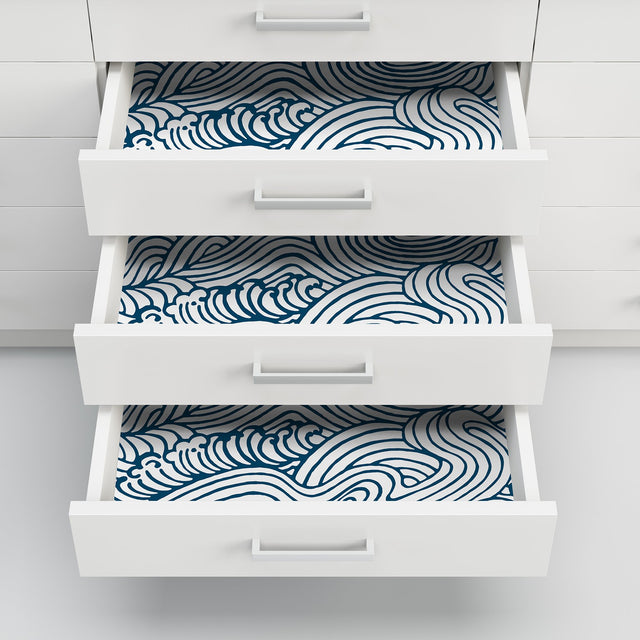 Saybrook Navy Peel & Stick Wallpaper with Modern Ocean Wave Motif - NuWallpaper NUS3562