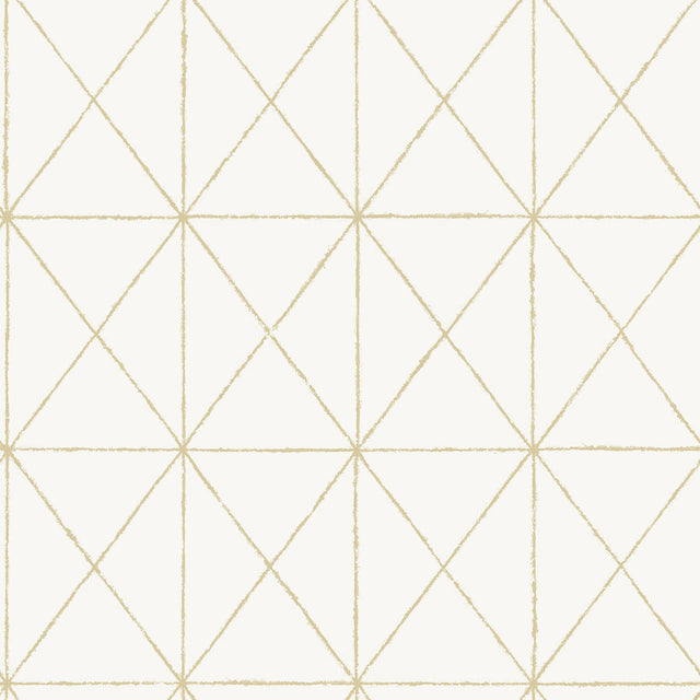 Get In Line White & Gold Peel & Stick Wallpaper with Modern Geometric Pattern, Metallic Effect - NuWallpaper NUS3577