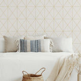 Get In Line White & Gold Peel & Stick Wallpaper with Modern Geometric Pattern, Metallic Effect - NuWallpaper NUS3577