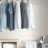 Get In Line White & Gold Peel & Stick Wallpaper with Modern Geometric Pattern, Metallic Effect - NuWallpaper NUS3577