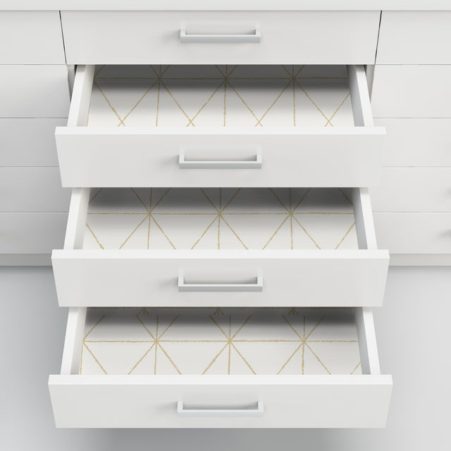 Get In Line White & Gold Peel & Stick Wallpaper with Modern Geometric Pattern, Metallic Effect - NuWallpaper NUS3577