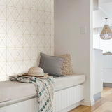 Get In Line White & Gold Peel & Stick Wallpaper with Modern Geometric Pattern, Metallic Effect - NuWallpaper NUS3577