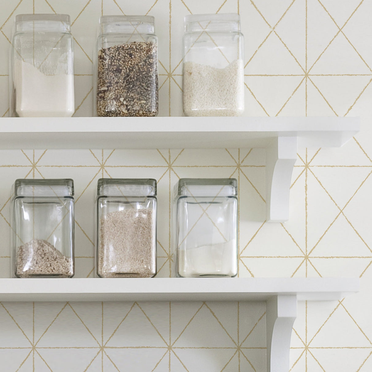 Get In Line White & Gold Peel & Stick Wallpaper with Modern Geometric Pattern, Metallic Effect - NuWallpaper NUS3577