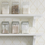Get In Line White & Gold Peel & Stick Wallpaper with Modern Geometric Pattern, Metallic Effect - NuWallpaper NUS3577