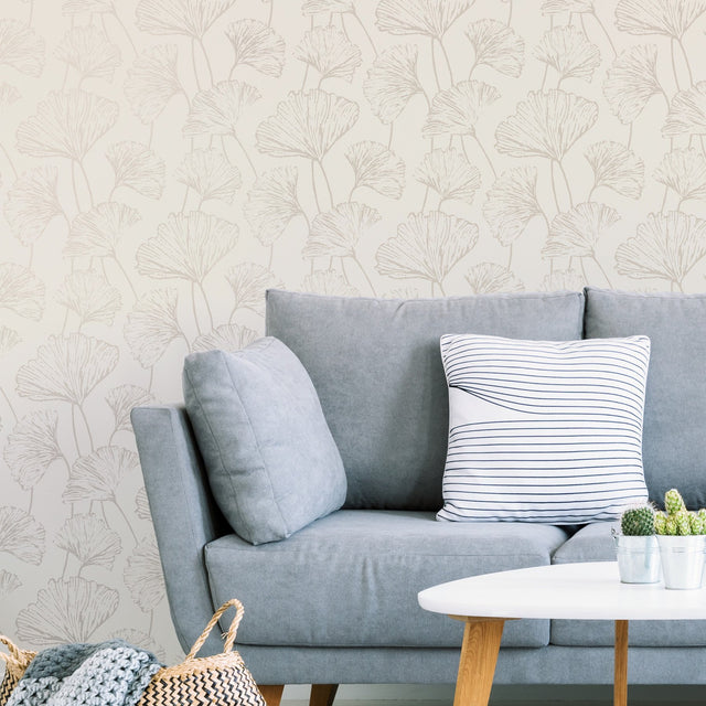 Hikarigaoka Silver Peel & Stick Wallpaper with Metallic Floral Pattern, Modern Style - NuWallpaper NUS3578