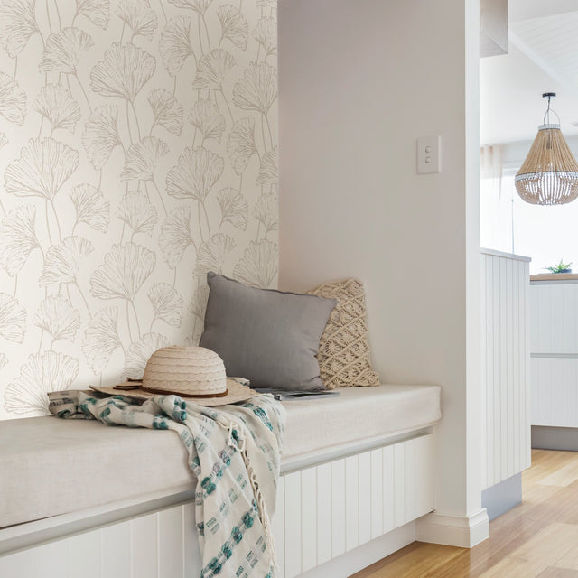 Hikarigaoka Silver Peel & Stick Wallpaper with Metallic Floral Pattern, Modern Style - NuWallpaper NUS3578