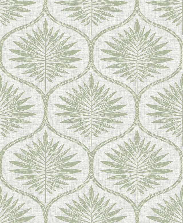 Primitive Leaves Green Peel & Stick Wallpaper with Botanical Ogee Pattern - NuWallpaper NUS3621