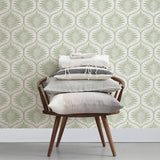 Primitive Leaves Green Peel & Stick Wallpaper with Botanical Ogee Pattern - NuWallpaper NUS3621