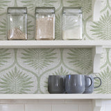 Primitive Leaves Green Peel & Stick Wallpaper with Botanical Ogee Pattern - NuWallpaper NUS3621