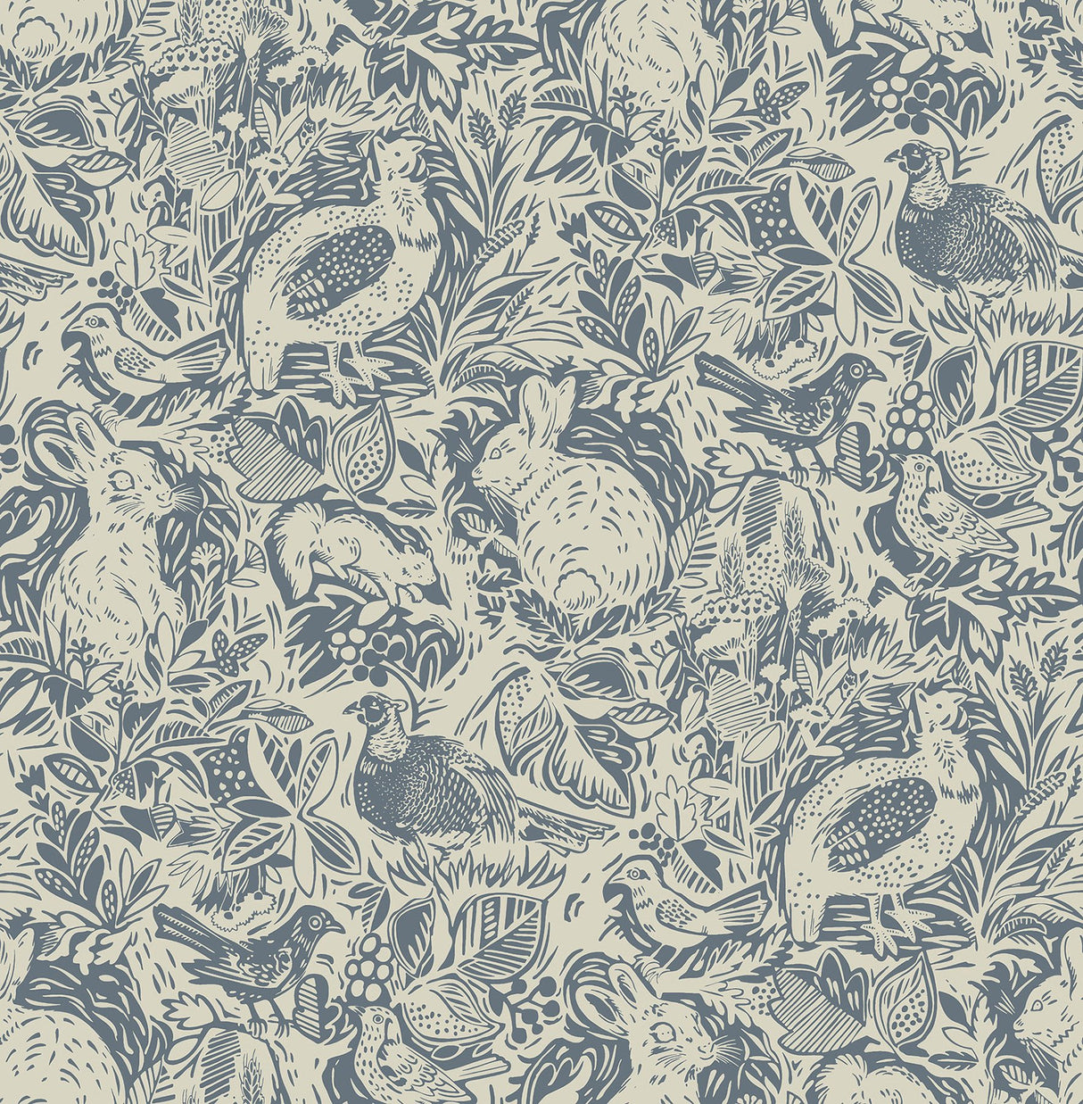 Terrene Blue Peel & Stick Wallpaper with Illustrative Woodland Animal Pattern - NuWallpaper NUS3622