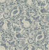 Terrene Blue Peel & Stick Wallpaper with Illustrative Woodland Animal Pattern - NuWallpaper NUS3622