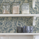 Terrene Blue Peel & Stick Wallpaper with Illustrative Woodland Animal Pattern - NuWallpaper NUS3622