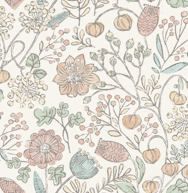 Southern Trail Pastel Peel & Stick Wallpaper with Botanical Floral Pattern, Farmhouse Style - NuWallpaper NUS3623
