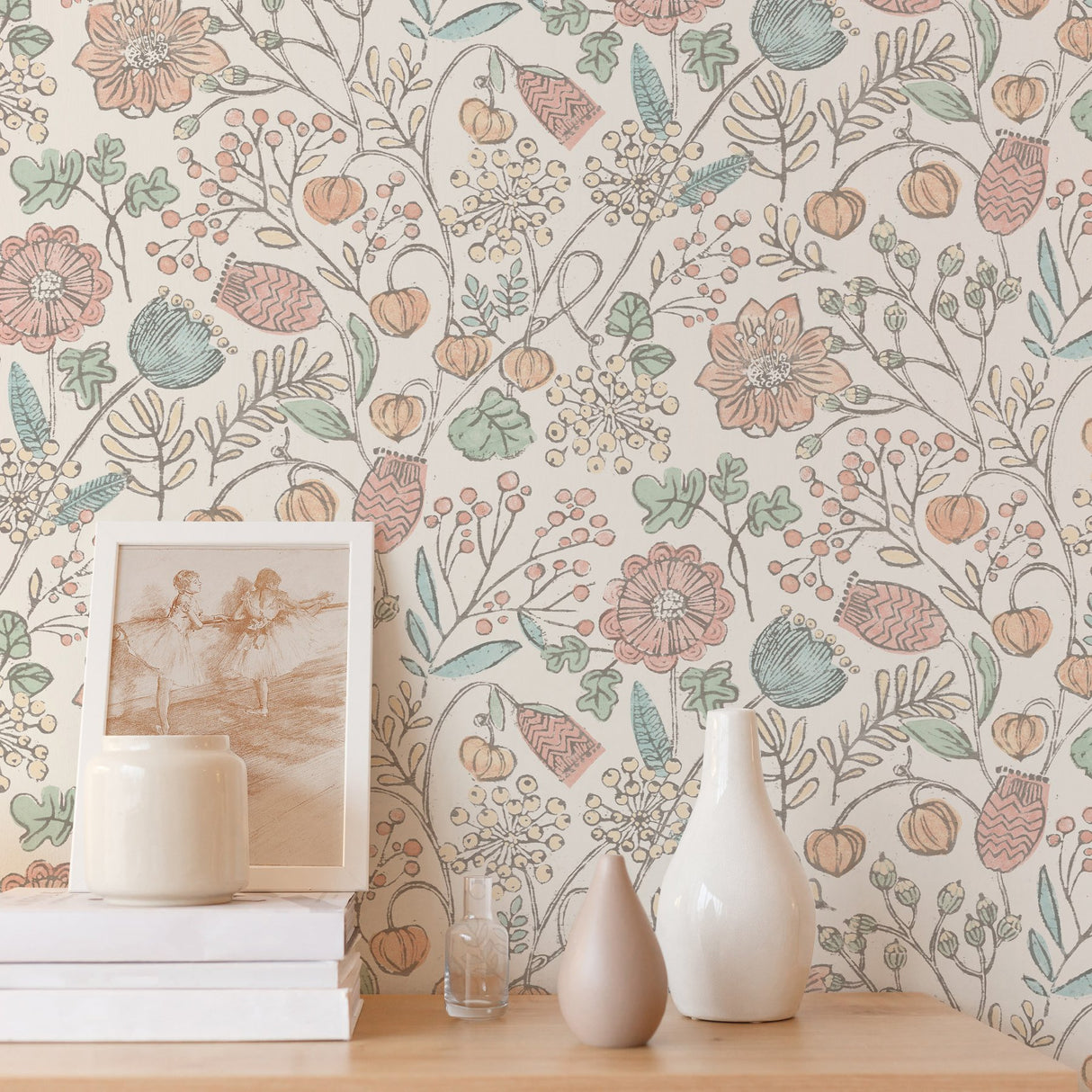Southern Trail Pastel Peel & Stick Wallpaper with Botanical Floral Pattern, Farmhouse Style - NuWallpaper NUS3623