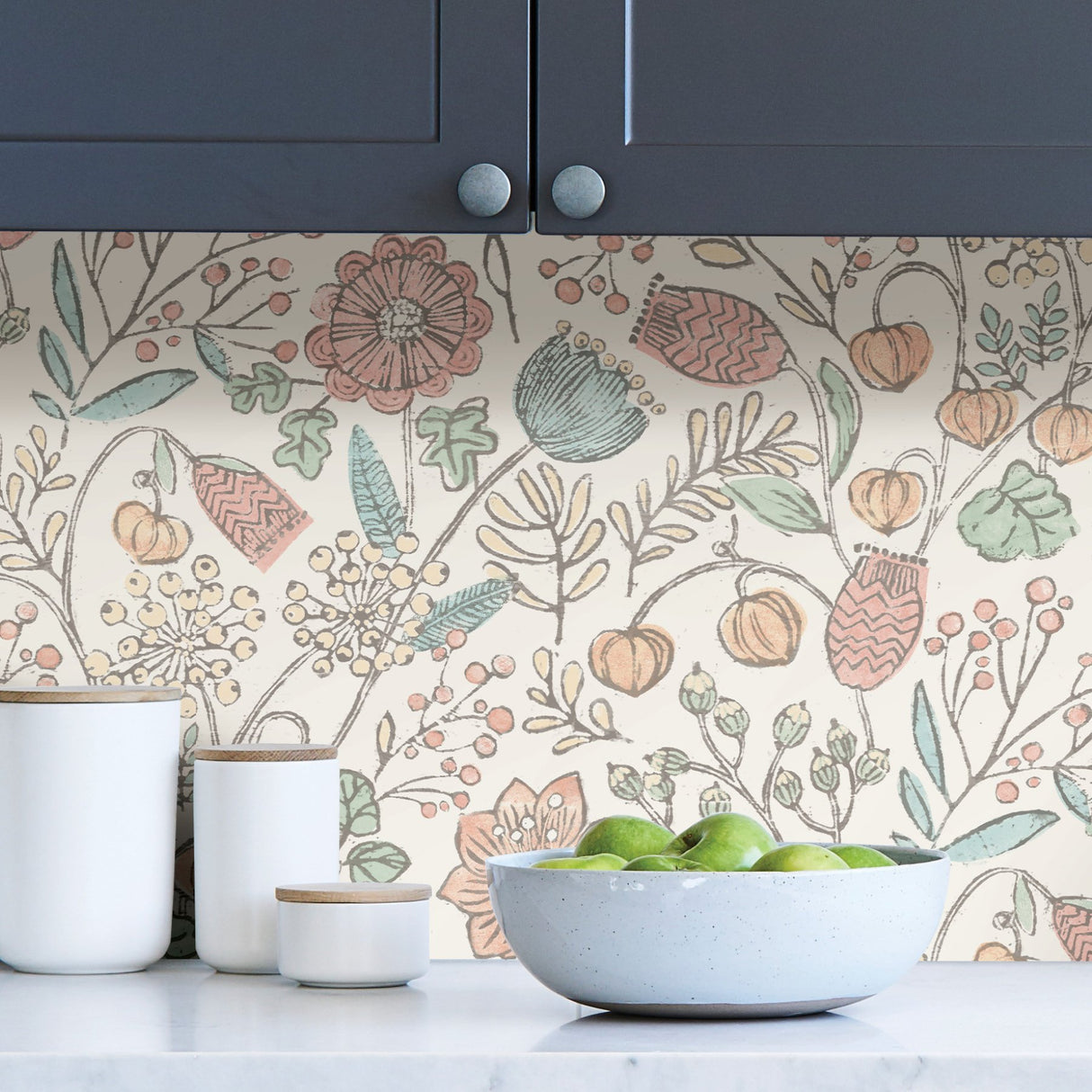 Southern Trail Pastel Peel & Stick Wallpaper with Botanical Floral Pattern, Farmhouse Style - NuWallpaper NUS3623