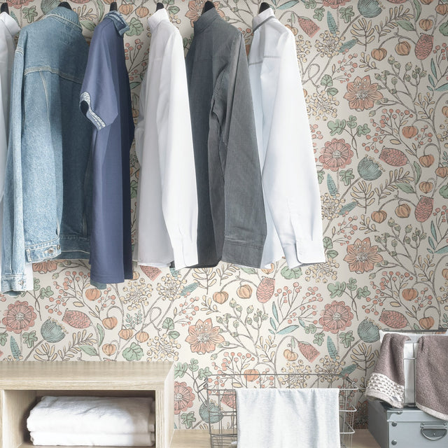 Southern Trail Pastel Peel & Stick Wallpaper with Botanical Floral Pattern, Farmhouse Style - NuWallpaper NUS3623