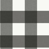 Farmhouse Plaid Charcoal Peel & Stick Wallpaper with Faux Fabric Buffalo Check - NuWallpaper NUS3624