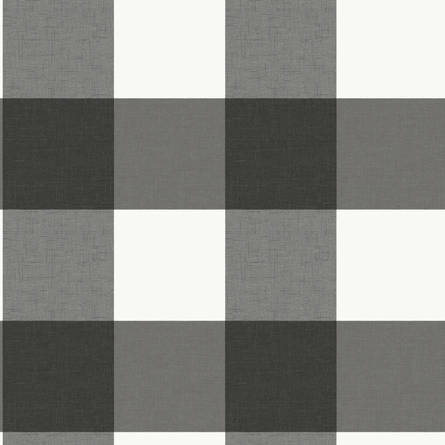 Farmhouse Plaid Charcoal Peel & Stick Wallpaper with Faux Fabric Buffalo Check - NuWallpaper NUS3624
