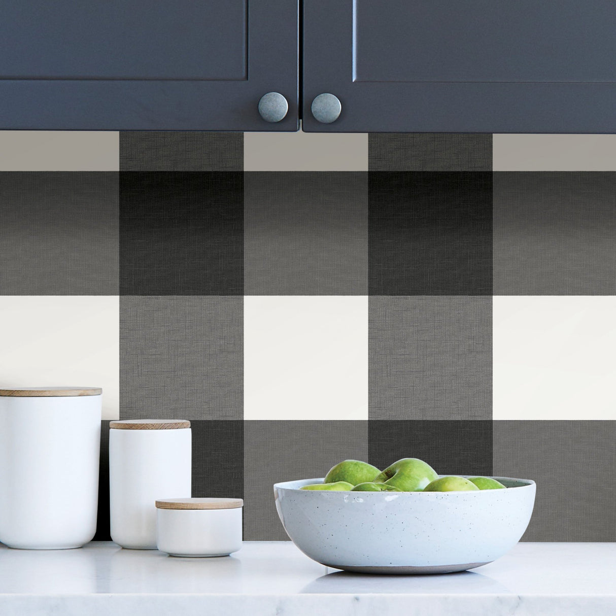 Farmhouse Plaid Charcoal Peel & Stick Wallpaper with Faux Fabric Buffalo Check - NuWallpaper NUS3624