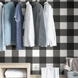 Farmhouse Plaid Charcoal Peel & Stick Wallpaper with Faux Fabric Buffalo Check - NuWallpaper NUS3624