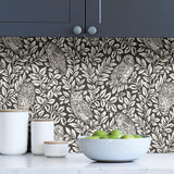 Sleepy Owls Charcoal Peel & Stick Wallpaper with Woodland Owl Motif - NuWallpaper NUS3625