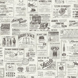 Published Charcoal Peel & Stick Wallpaper with Vintage Newspaper Advertisements - NuWallpaper NUS3626