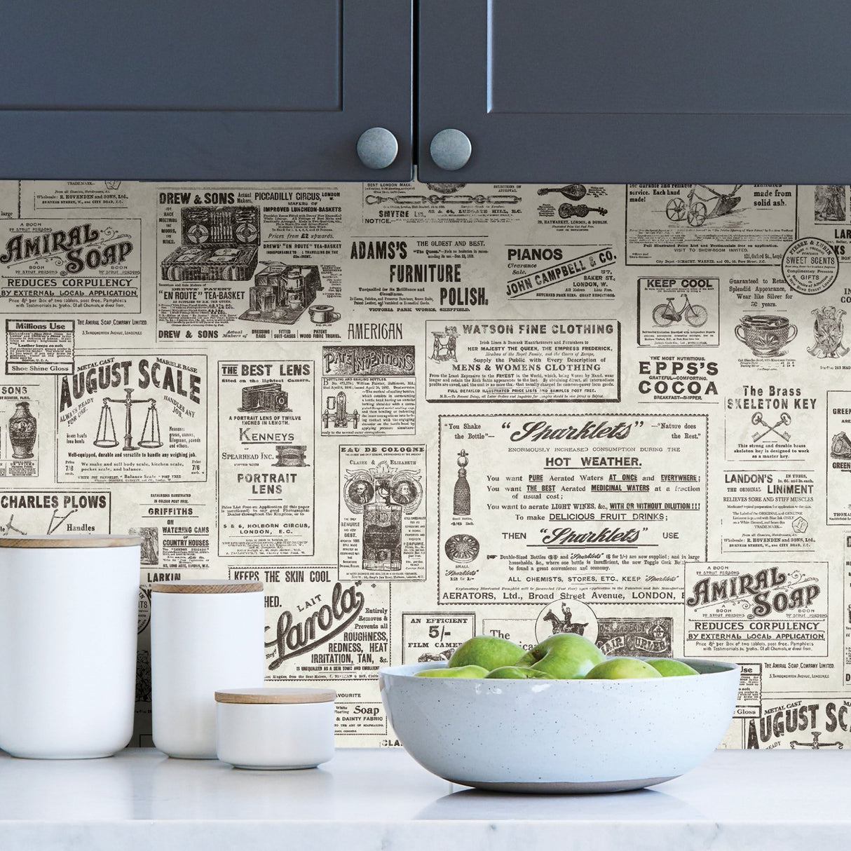 Published Charcoal Peel & Stick Wallpaper with Vintage Newspaper Advertisements - NuWallpaper NUS3626