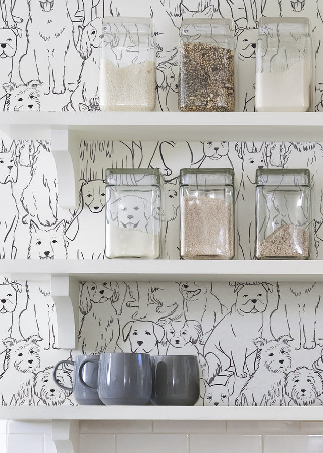 Paws On Black & White Peel & Stick Wallpaper with Novelty Dog Pattern - NuWallpaper NUS3675