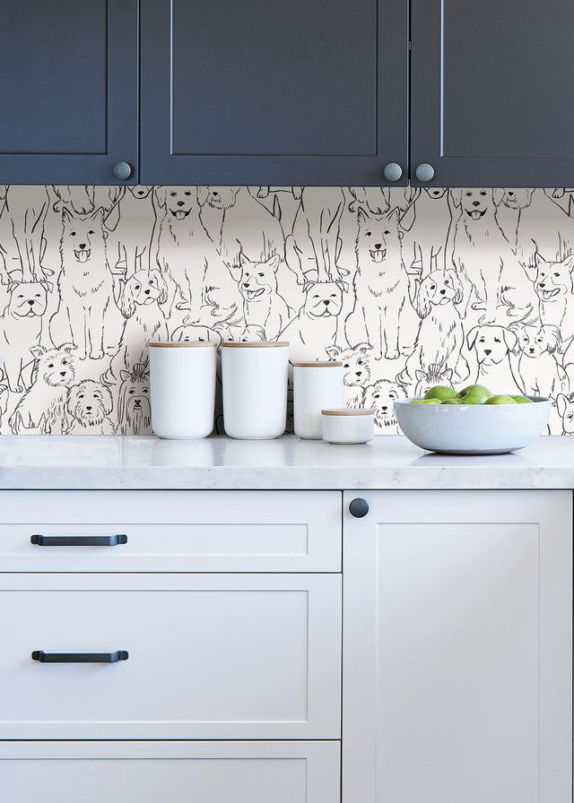 Paws On Black & White Peel & Stick Wallpaper with Novelty Dog Pattern - NuWallpaper NUS3675