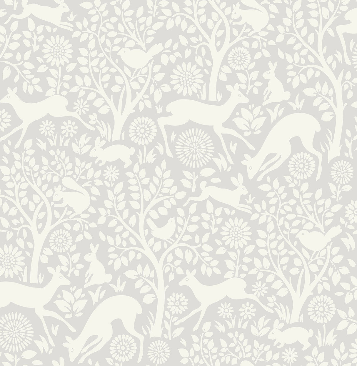 Merriment Grey Peel & Stick Wallpaper with Scandinavian Forest Motif - NuWallpaper NUS3677