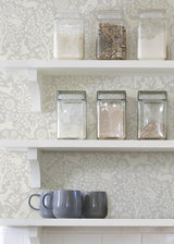 Merriment Grey Peel & Stick Wallpaper with Scandinavian Forest Motif - NuWallpaper NUS3677
