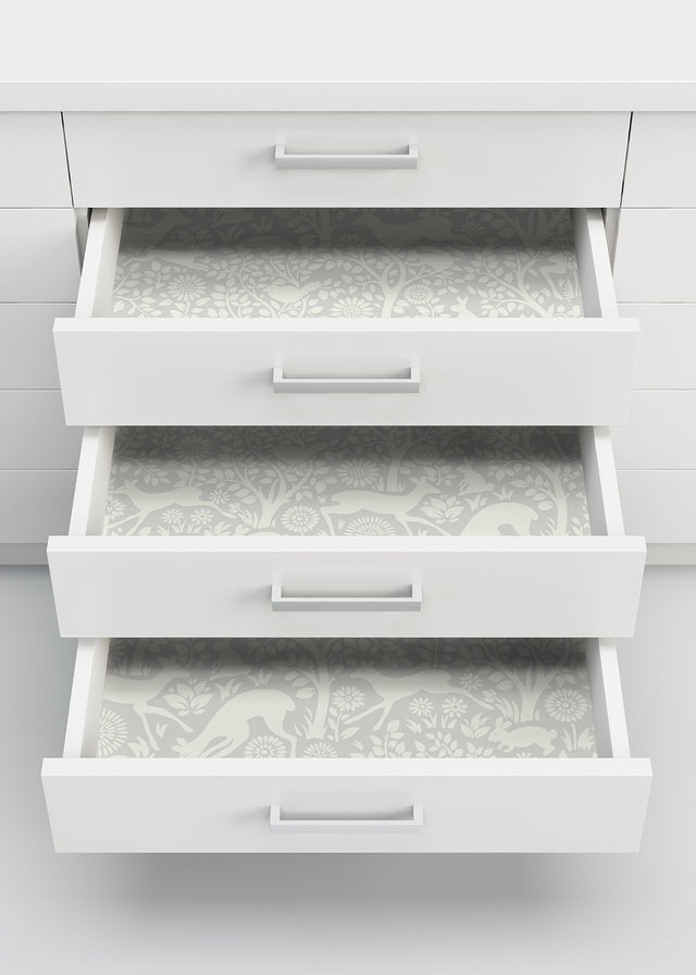 Merriment Grey Peel & Stick Wallpaper with Scandinavian Forest Motif - NuWallpaper NUS3677