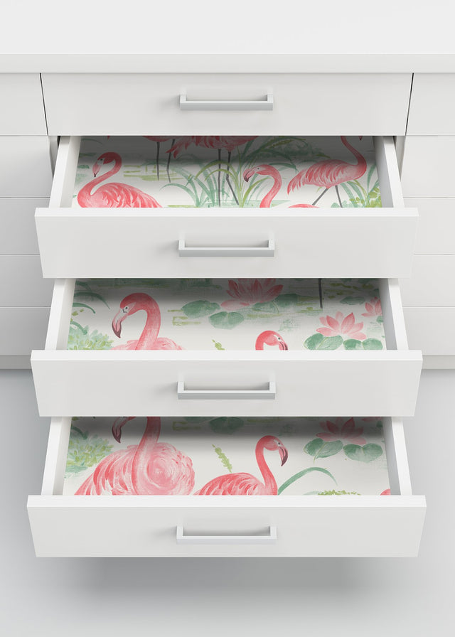 Flamingo Beach Pink Peel & Stick Wallpaper with Tropical Flamingo Motif - Brewster NUS3679